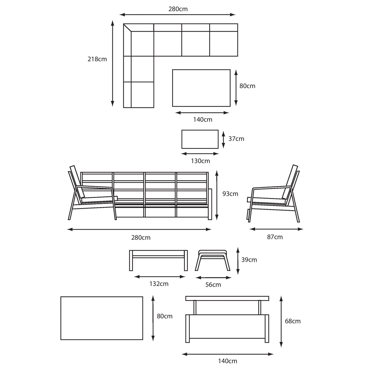 Barcelona Modular Dining Set with Lounge Chair and Adjustable Table