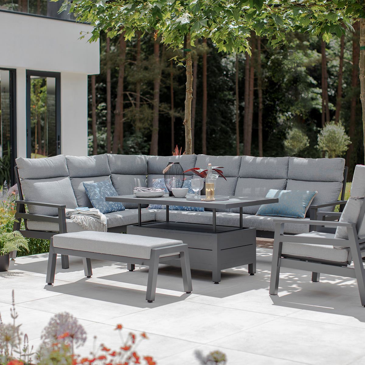 Barcelona Modular Dining Set with Lounge Chair and Adjustable Table