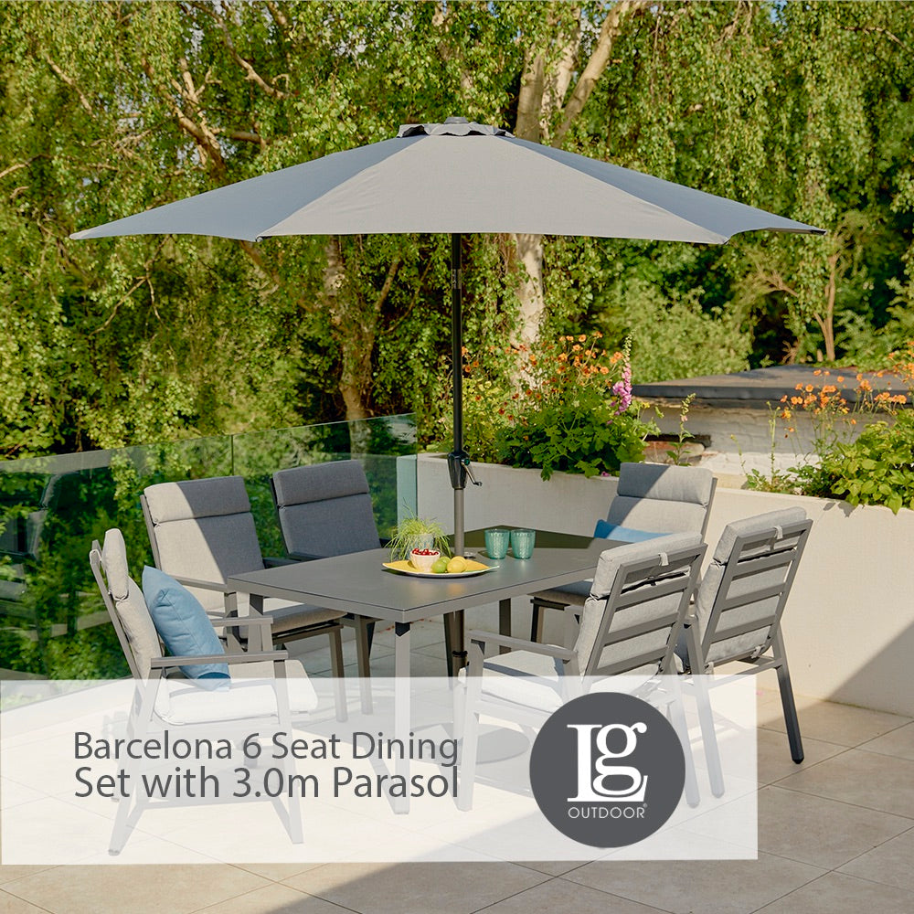 barcelona patio umbrella Barcelona 6 Seat Dining Set with 3.0m Parasol – LG OUTDOOR