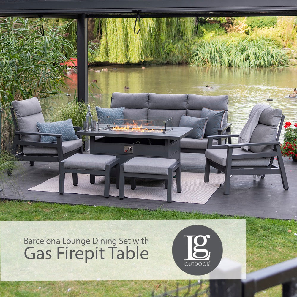 Barcelona Lounge Dining Set with Gas Firepit Table