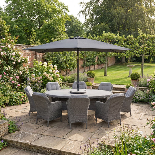 Corsica 8 Seat Dining Set With 2.0 X 3.0m Deluxe Parasol