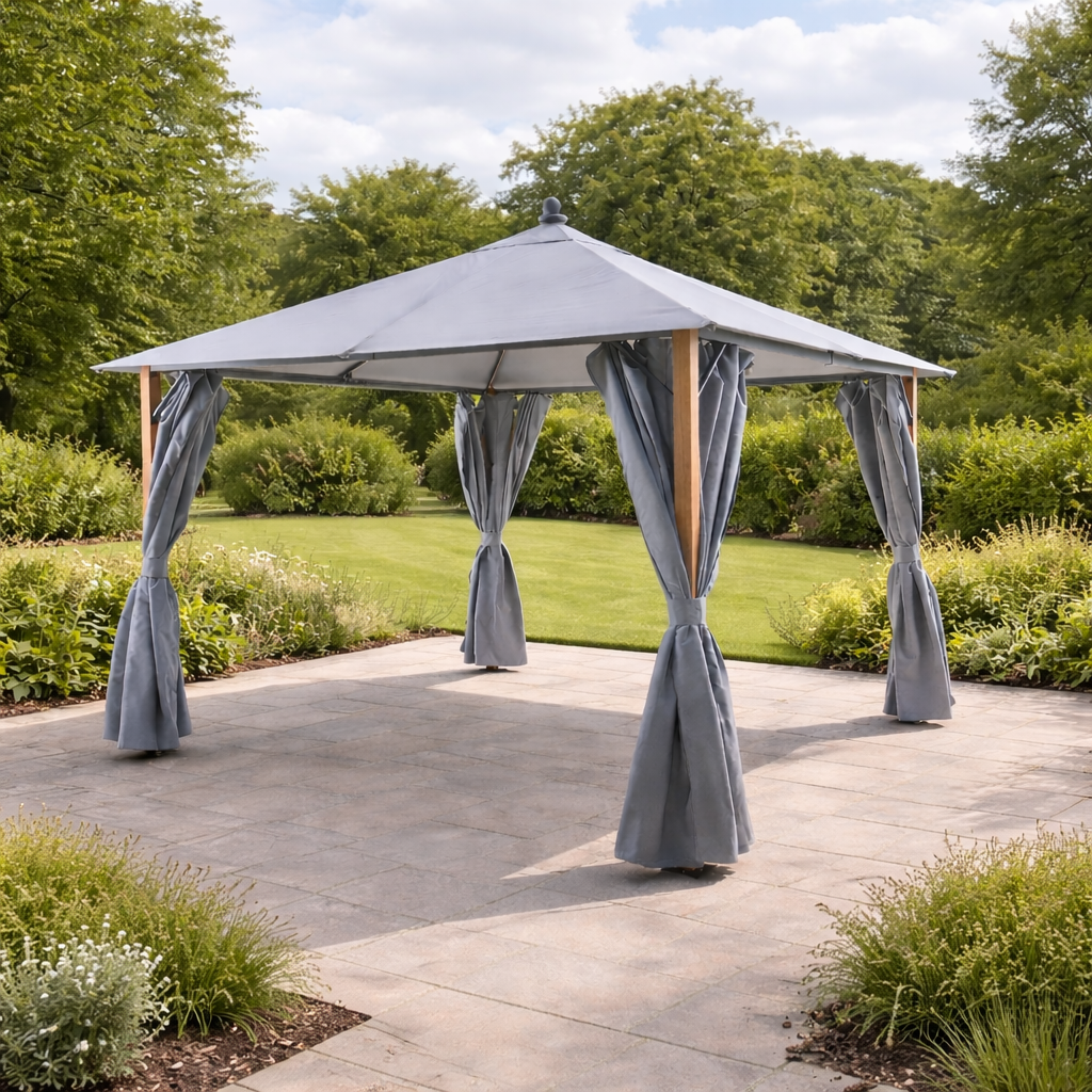 Sanctuary Oak 4 x 3m Fabric Gazebo with Solar Lights