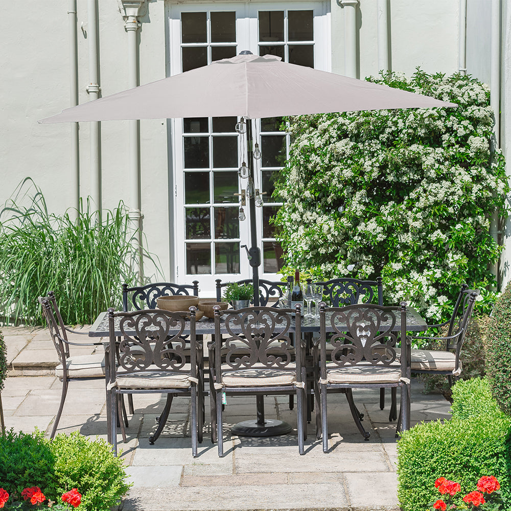 Devon 8 Seat Dining Set with 2.0 x 3.0m Parasol