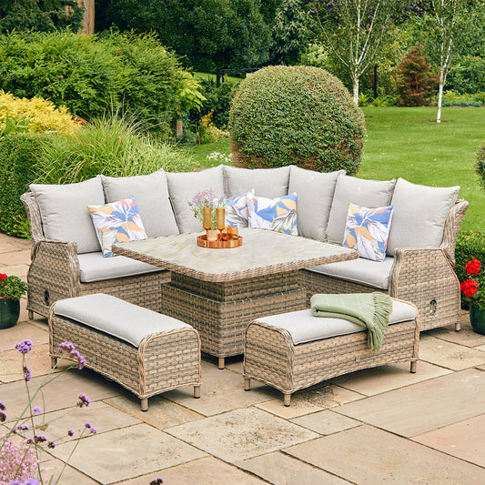 Florence Large Square Modular Dining Set with Adjustable Table