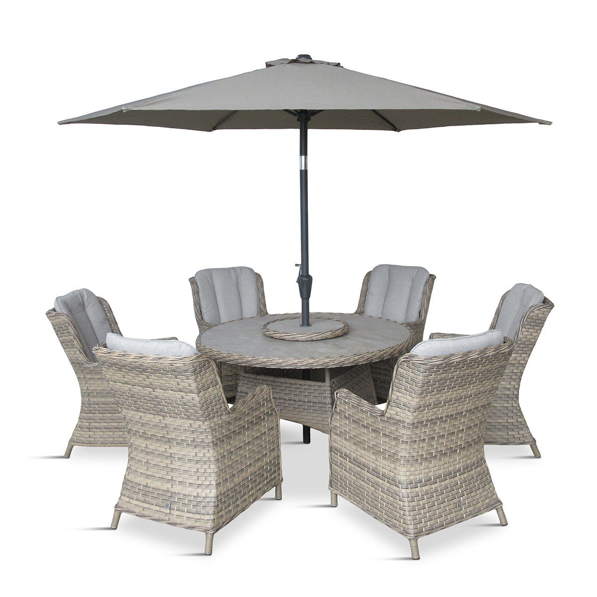 Florence 6 Seat Dining Set with Weave Lazy Susan and Deluxe 3.0m Parasol