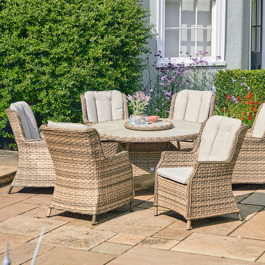 Florence 6 Seat Dining Set with Weave Lazy Susan and Deluxe 3.0m Parasol