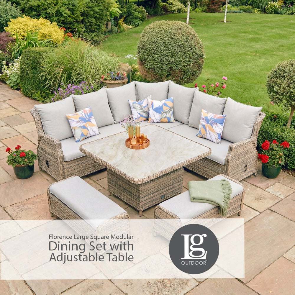 Florence Large Square Modular Dining Set with Adjustable Table