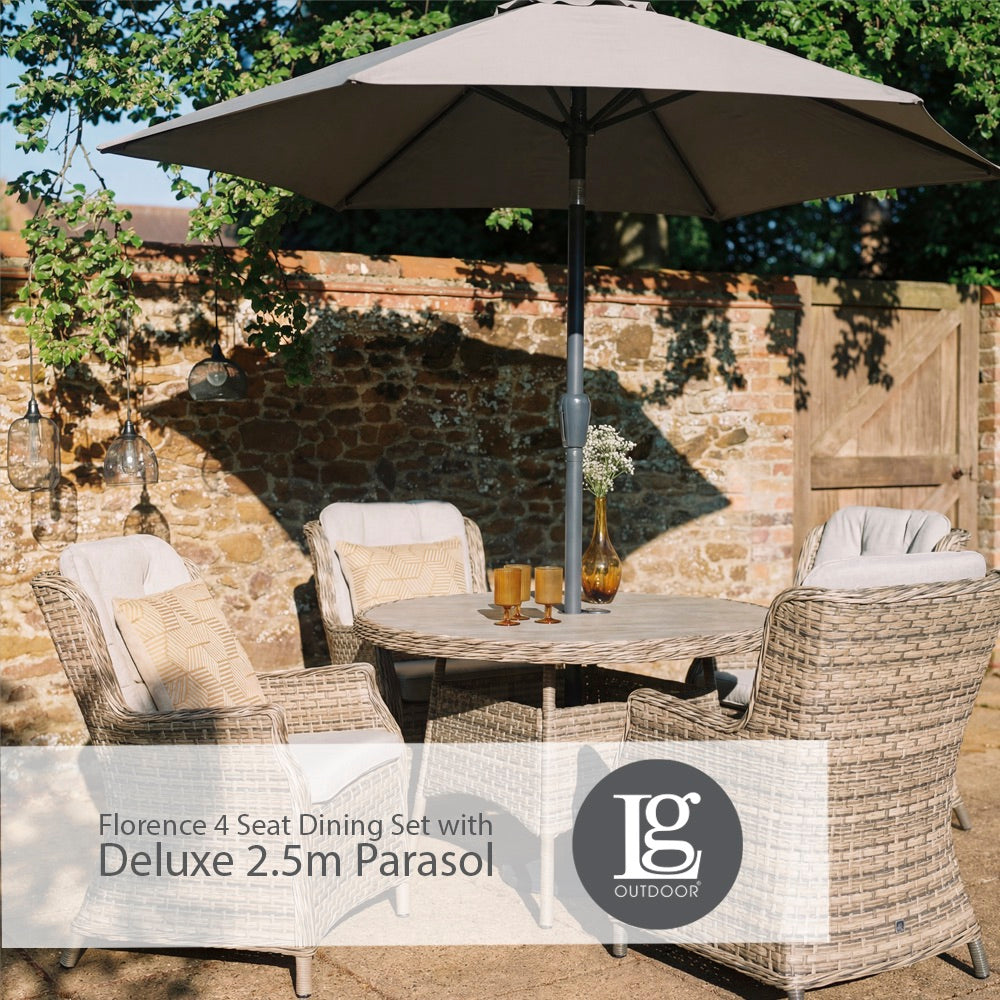 Florence 4 Seat Dining Set with Deluxe 2.5m Parasol