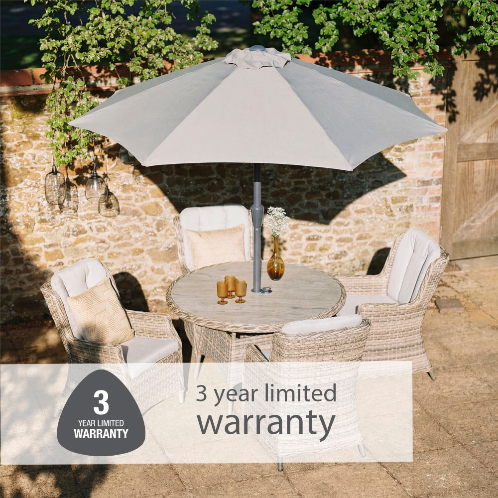 Florence 4 Seat Dining Set with Deluxe 2.5m Parasol