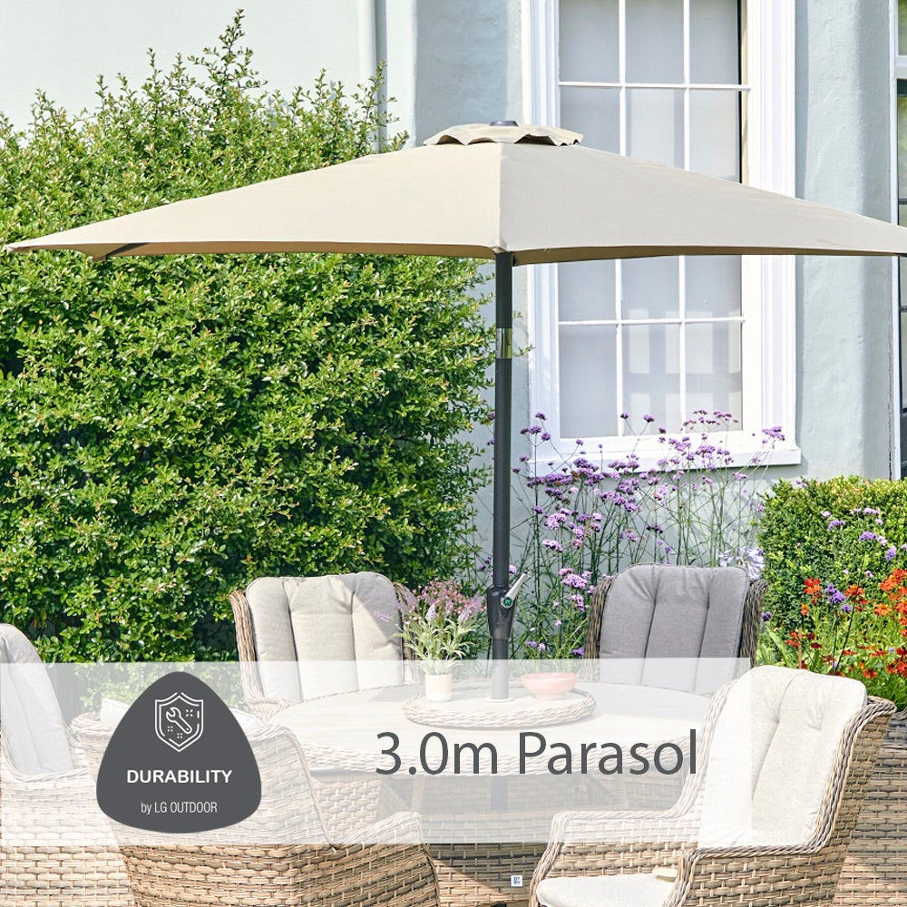 Florence 6 Seat Dining Set with Weave Lazy Susan and Deluxe 3.0m Parasol