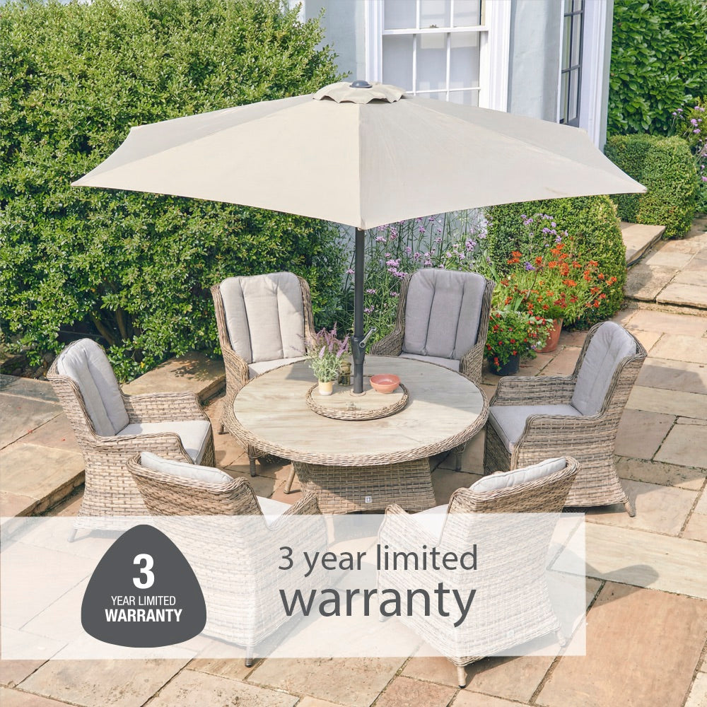 Florence 6 Seat Dining Set with Weave Lazy Susan and Deluxe 3.0m Parasol