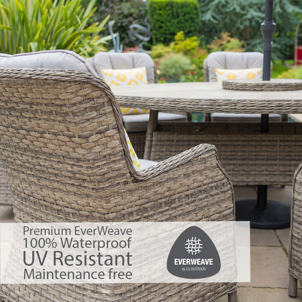 Florence 8 Seat Oval Dining Set with Weave Lazy Susan and Deluxe 2.0 x 3.0m Parasol