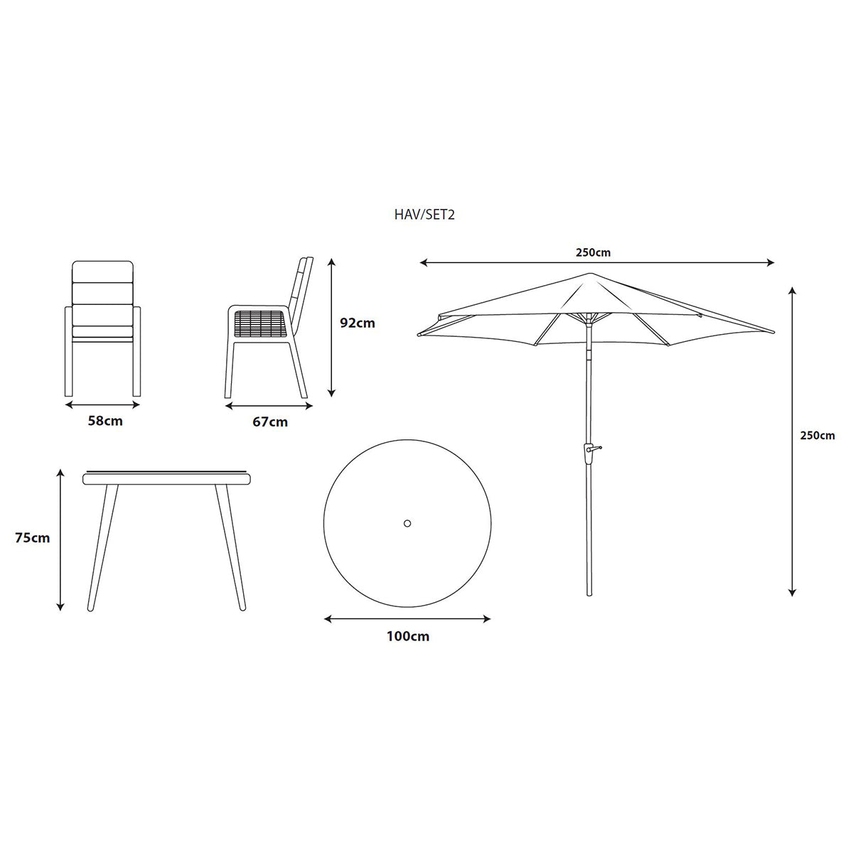 Havana 4 Seat Dining Set with 2.5m Parasol