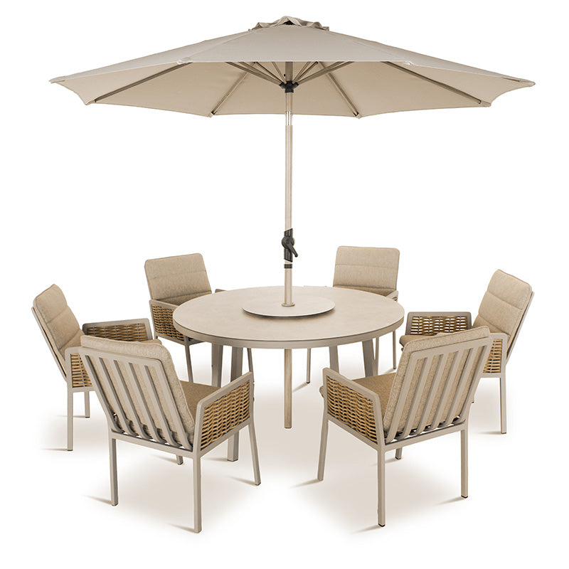 Havana 6 Seat Dining Set with Lazy Susan and 3.0m Parasol