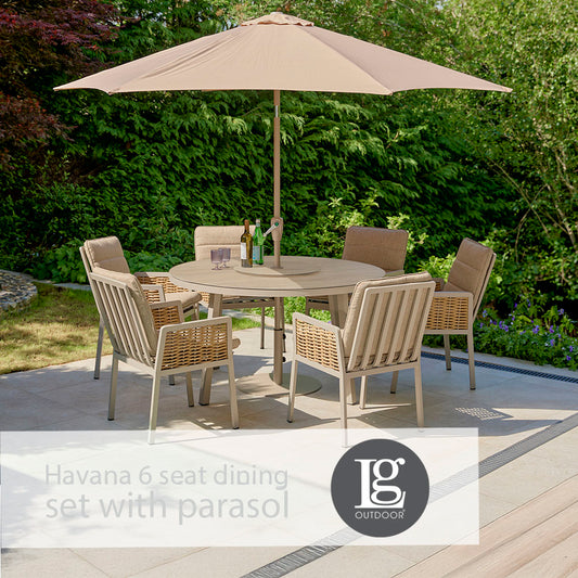 Havana 6 Seat Dining Set with Lazy Susan and 3.0m Parasol