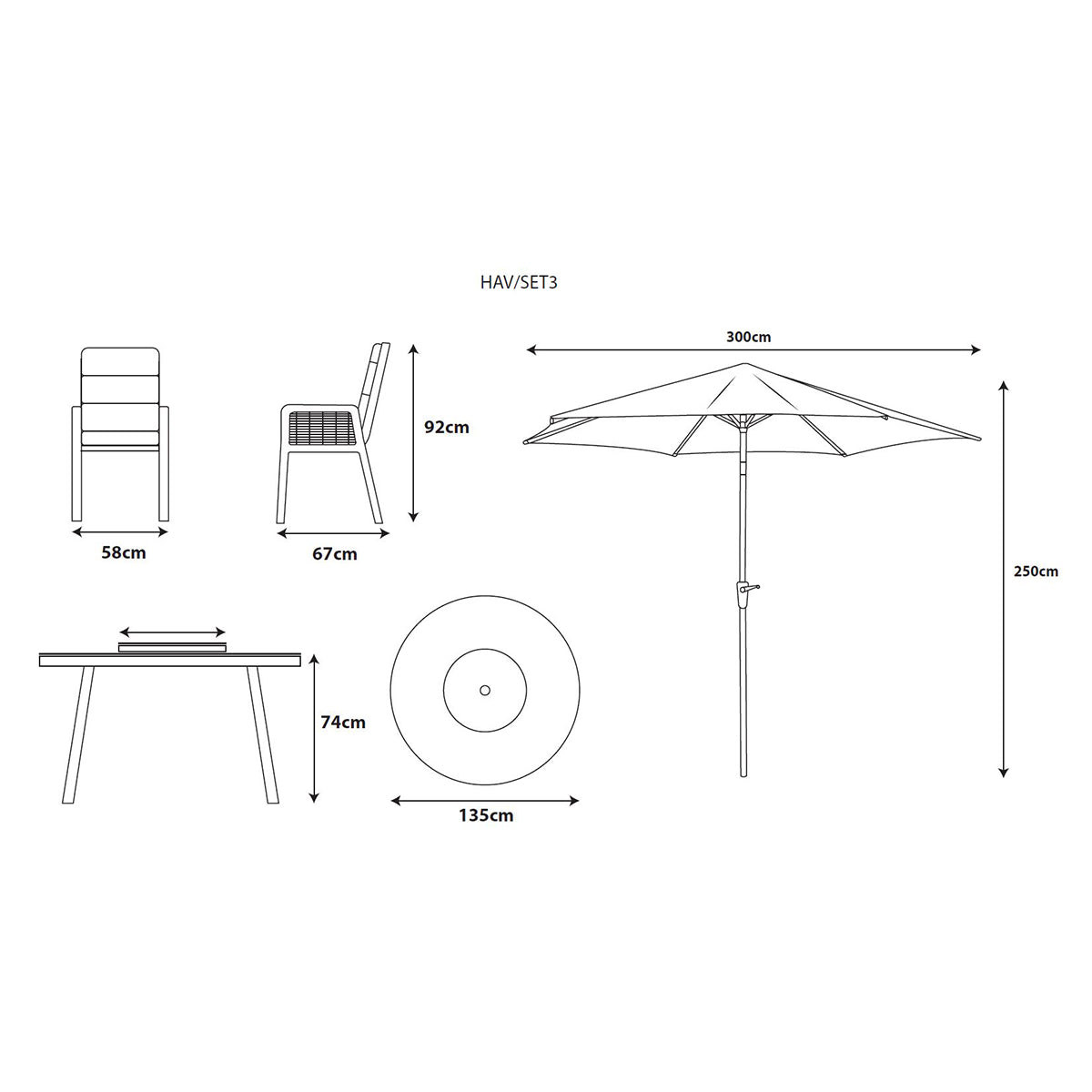 Havana 6 Seat Dining Set with Lazy Susan and 3.0m Parasol