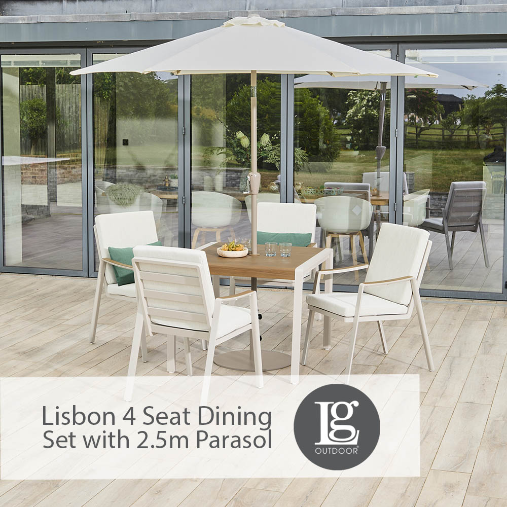 Lisbon 4 Seat Dining Set with 2.5m Parasol