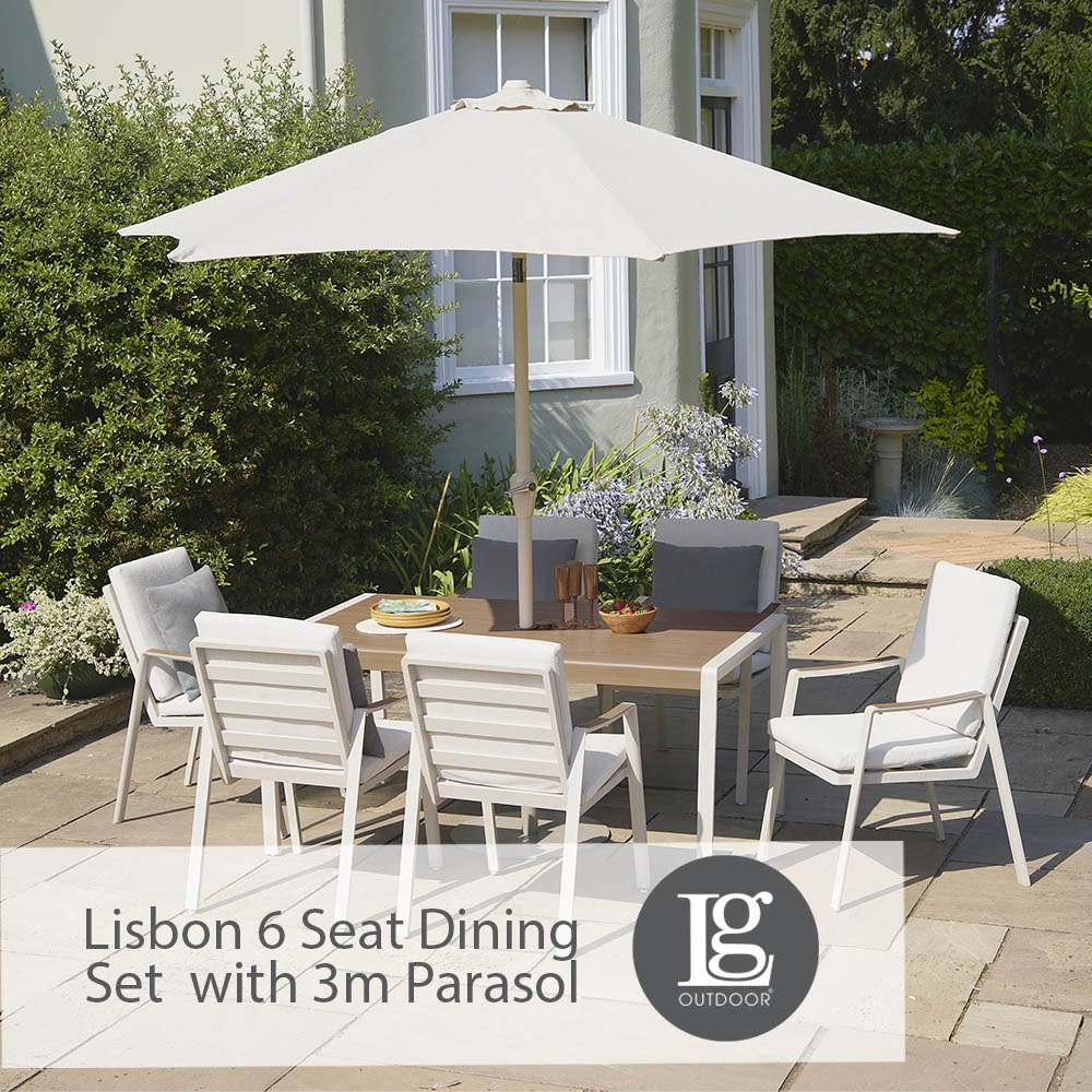 Lisbon 6 Seat Dining Set with 3.0m Parasol