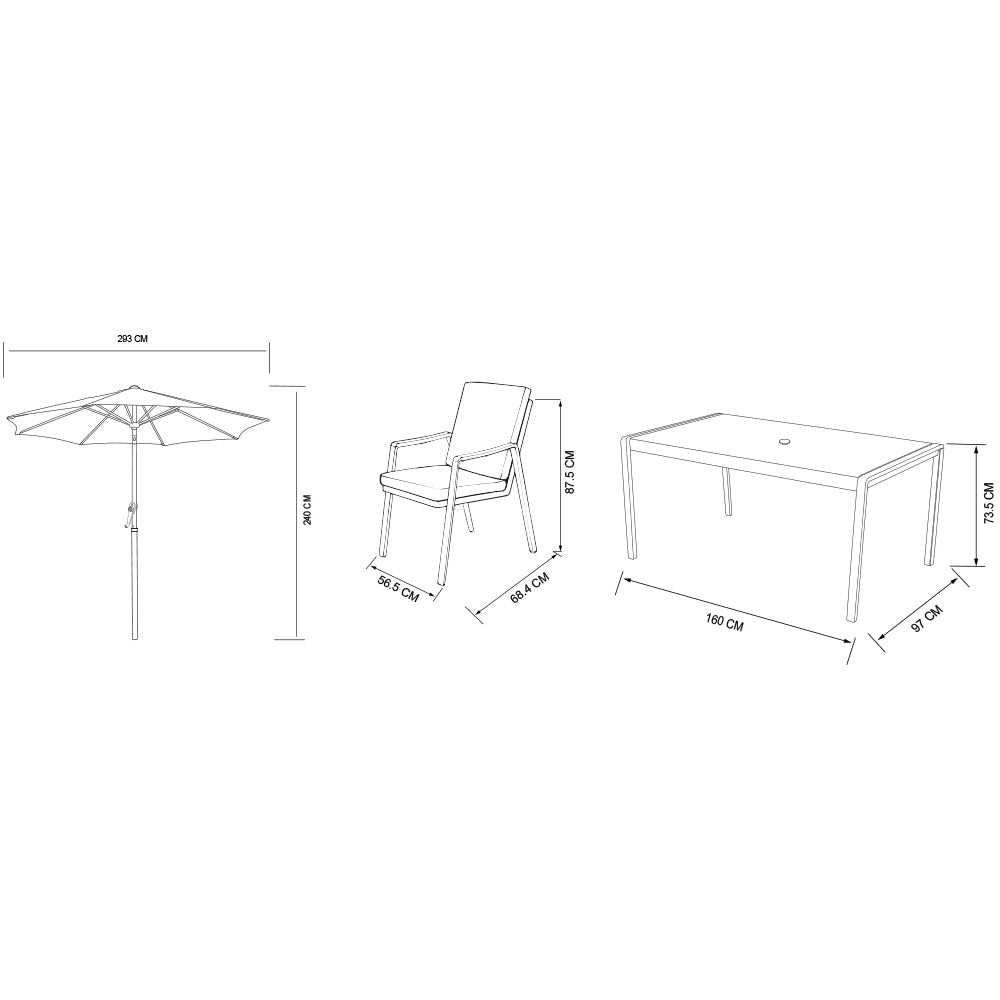 Lisbon 6 Seat Dining Set with 3.0m Parasol
