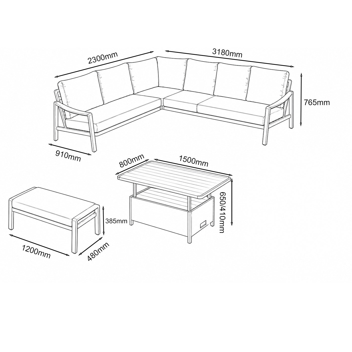 Lisbon Rectangular Modular Dining Set with Adjustable Table