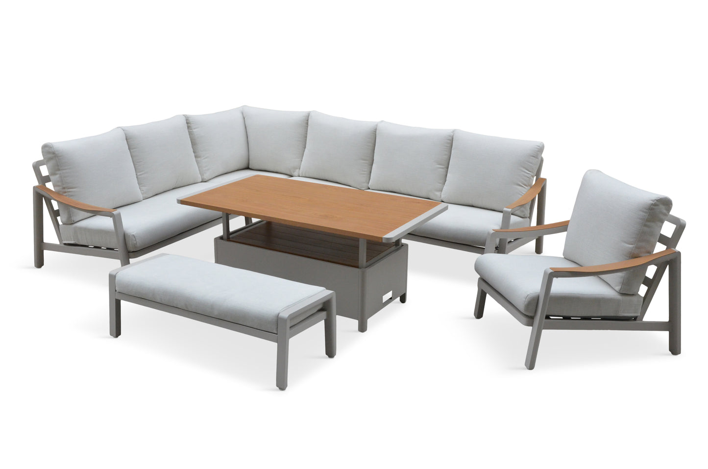 Lisbon Rectangular Modular Dining Set with Adjustable Table and Lounge Chair