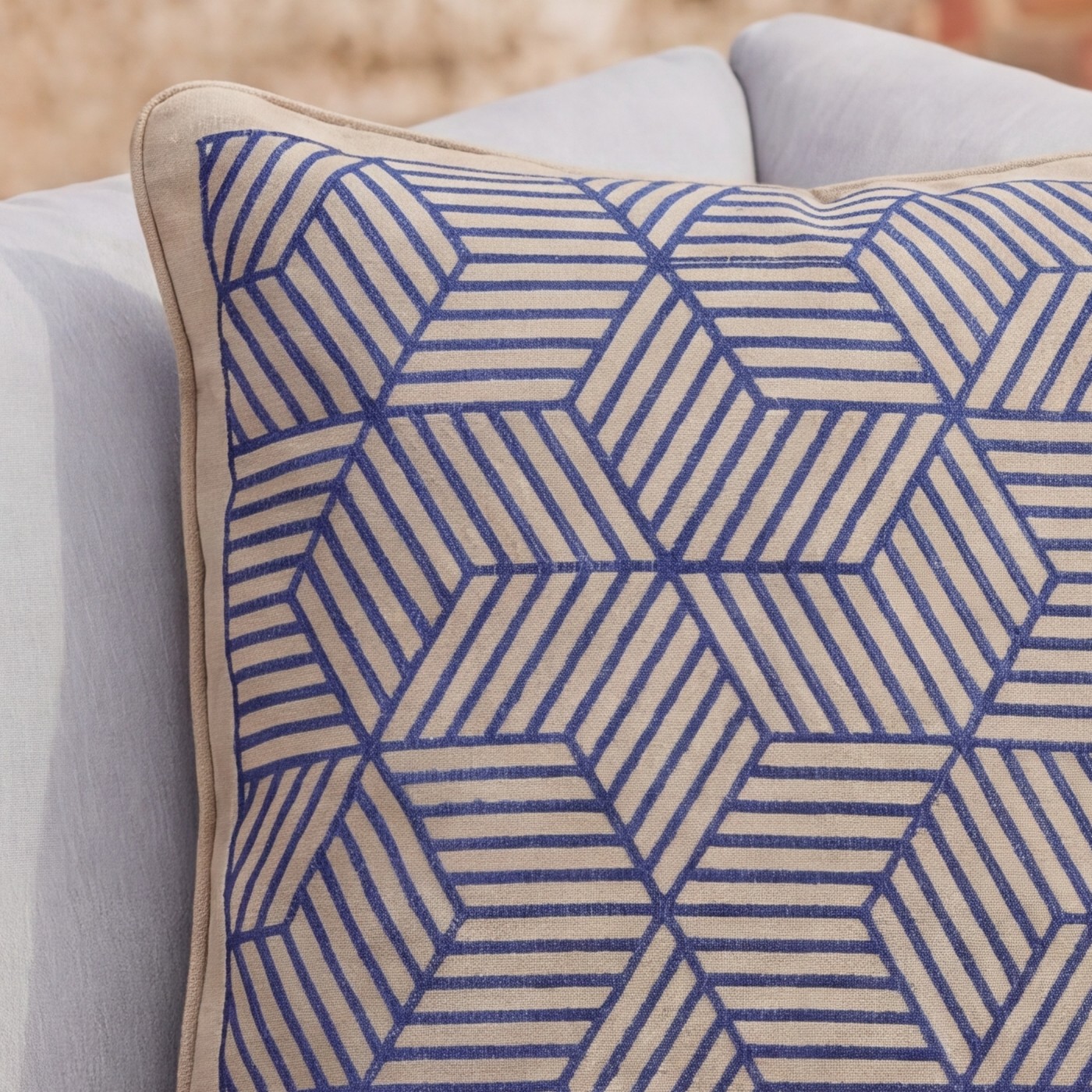 Blue Striped Cubes 50cm Embroidered Scatter Cushion