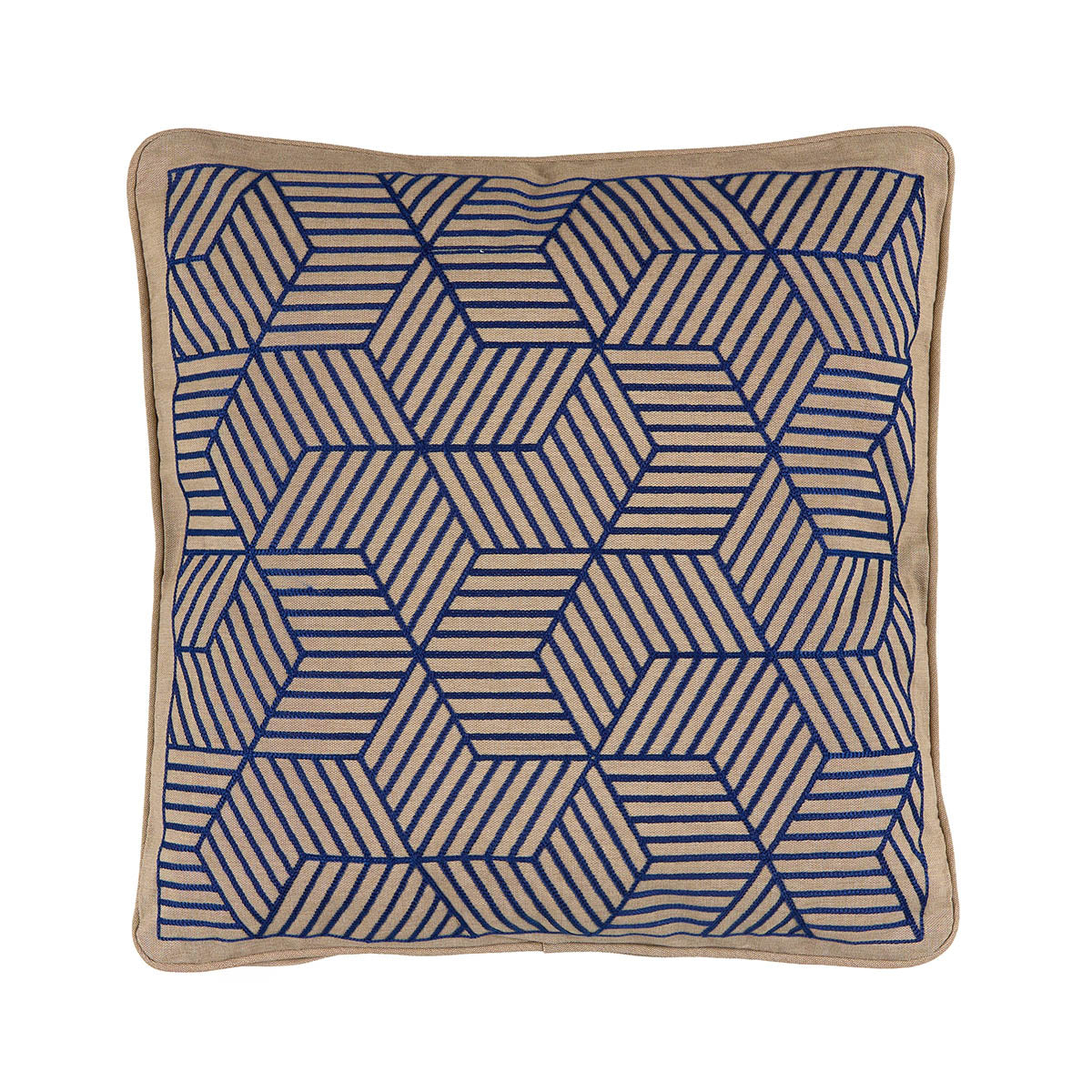 Blue Striped Cubes 50cm Embroidered Scatter Cushion