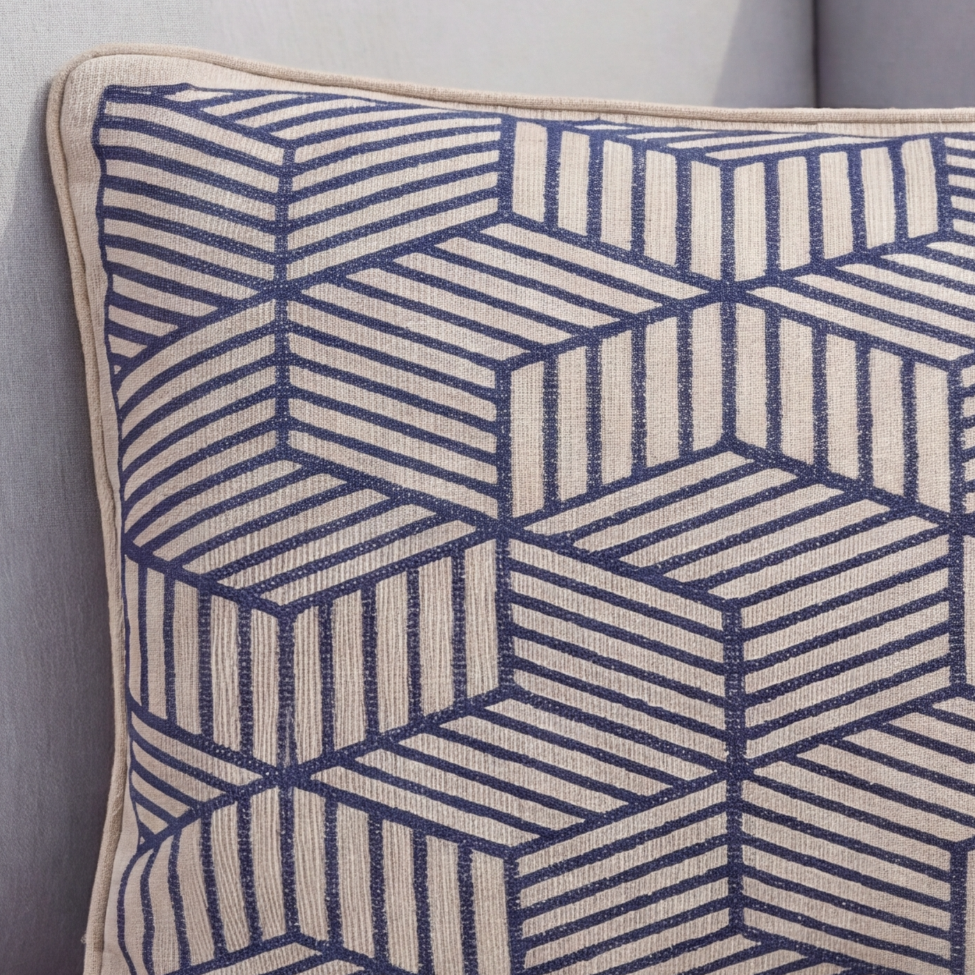 Blue Striped Cubes 40 x 60cm Embroidered Scatter Cushion