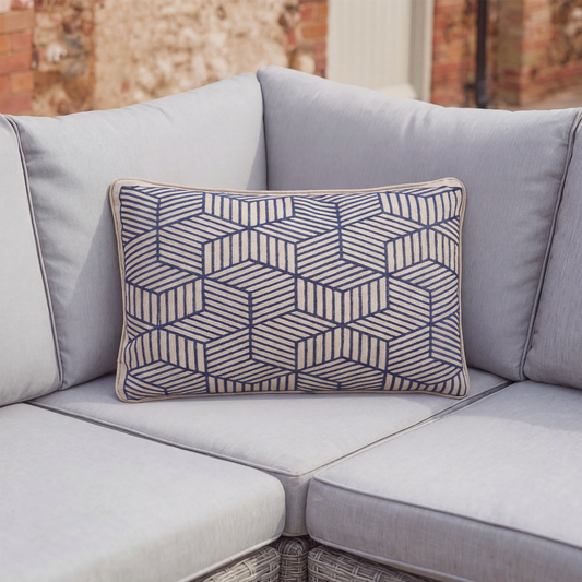Blue Striped Cubes 40 x 60cm Embroidered Scatter Cushion