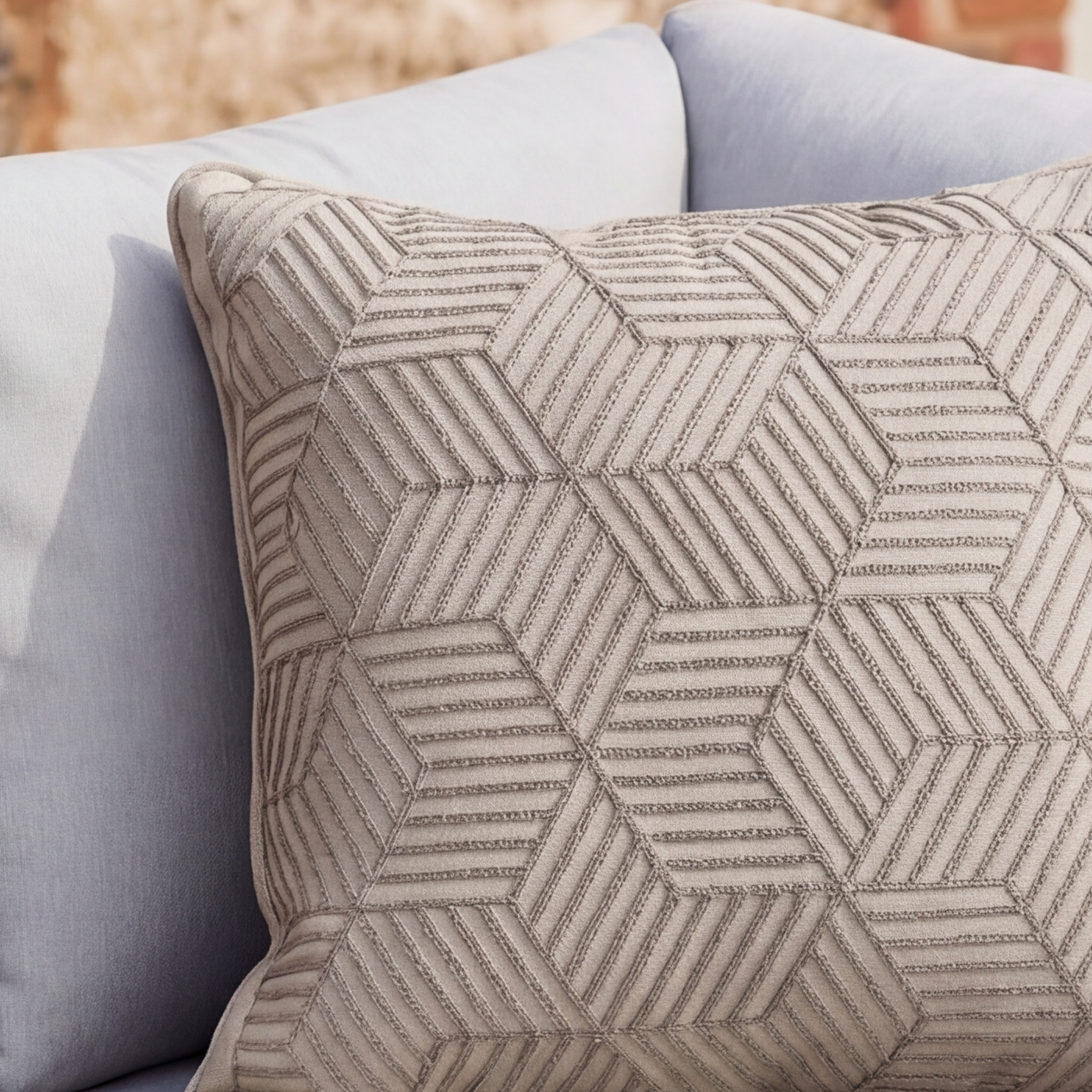 Grey Striped Cubes 50cm Embroidered Scatter Cushion