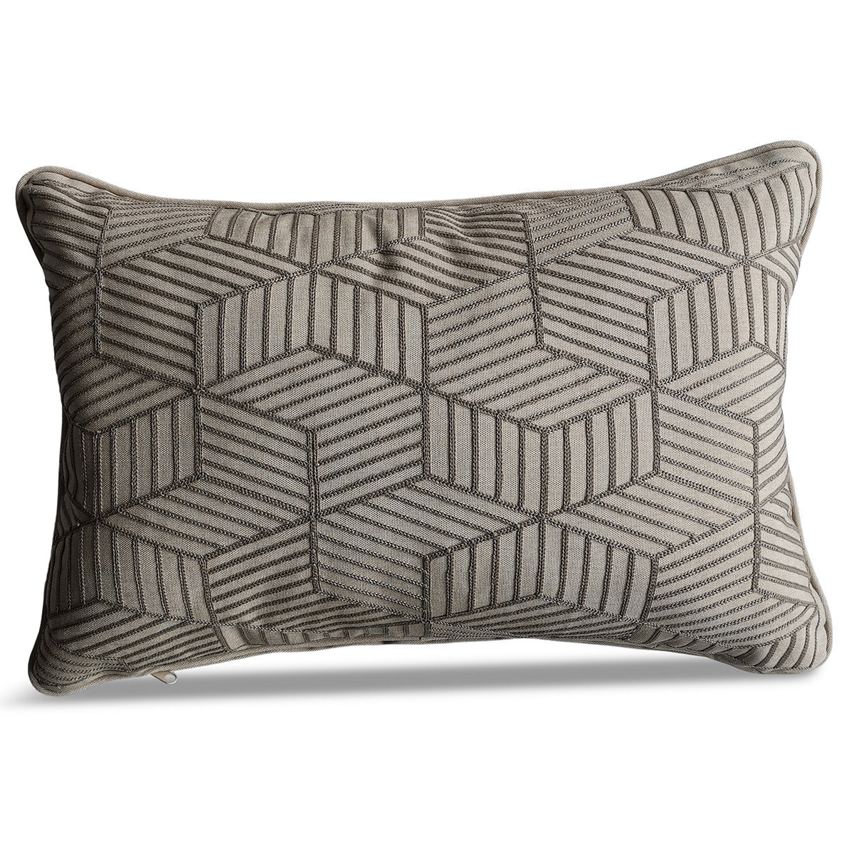 Grey Striped Cubes 40 x 60cm Embroidered Scatter Cushion