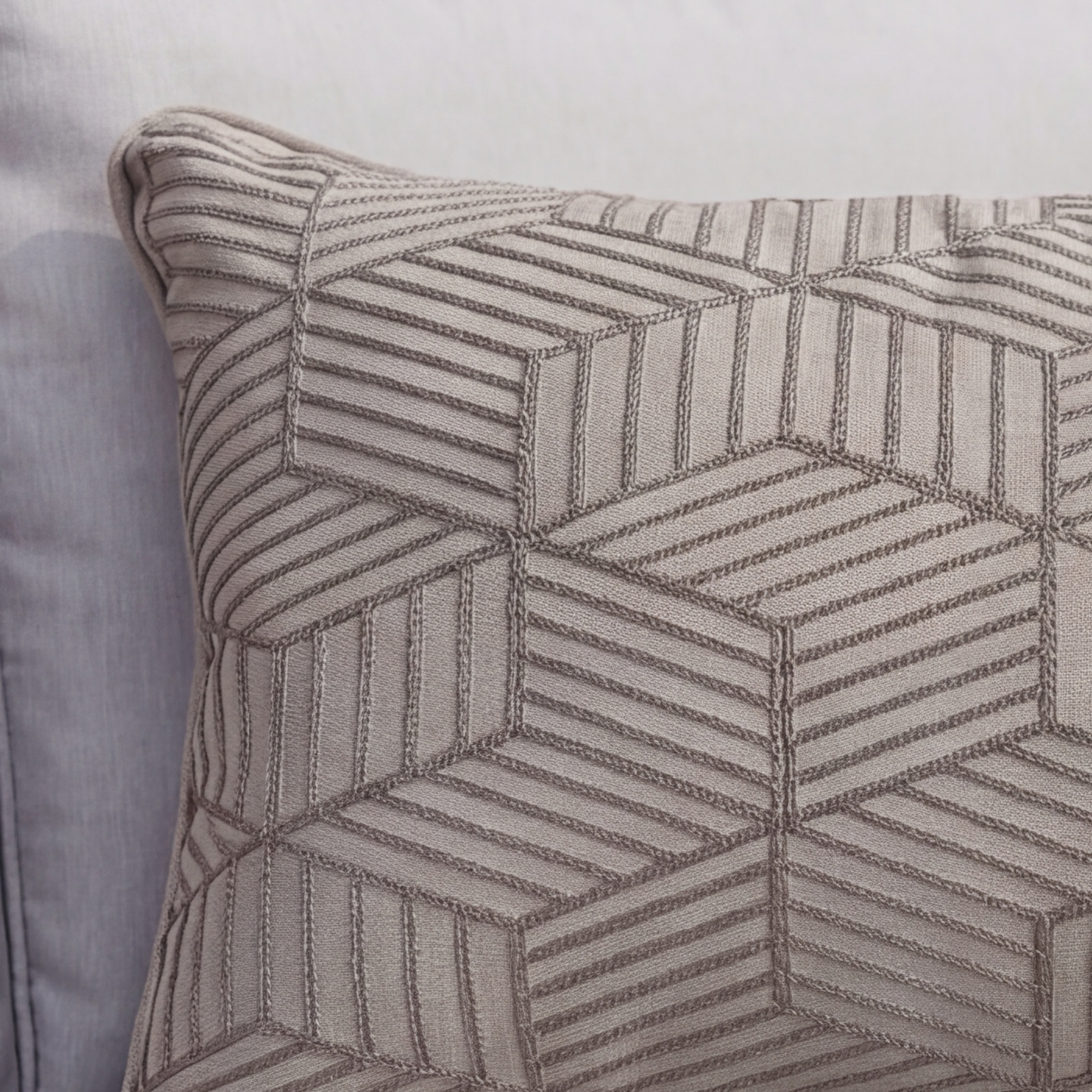 Grey Striped Cubes 40 x 60cm Embroidered Scatter Cushion