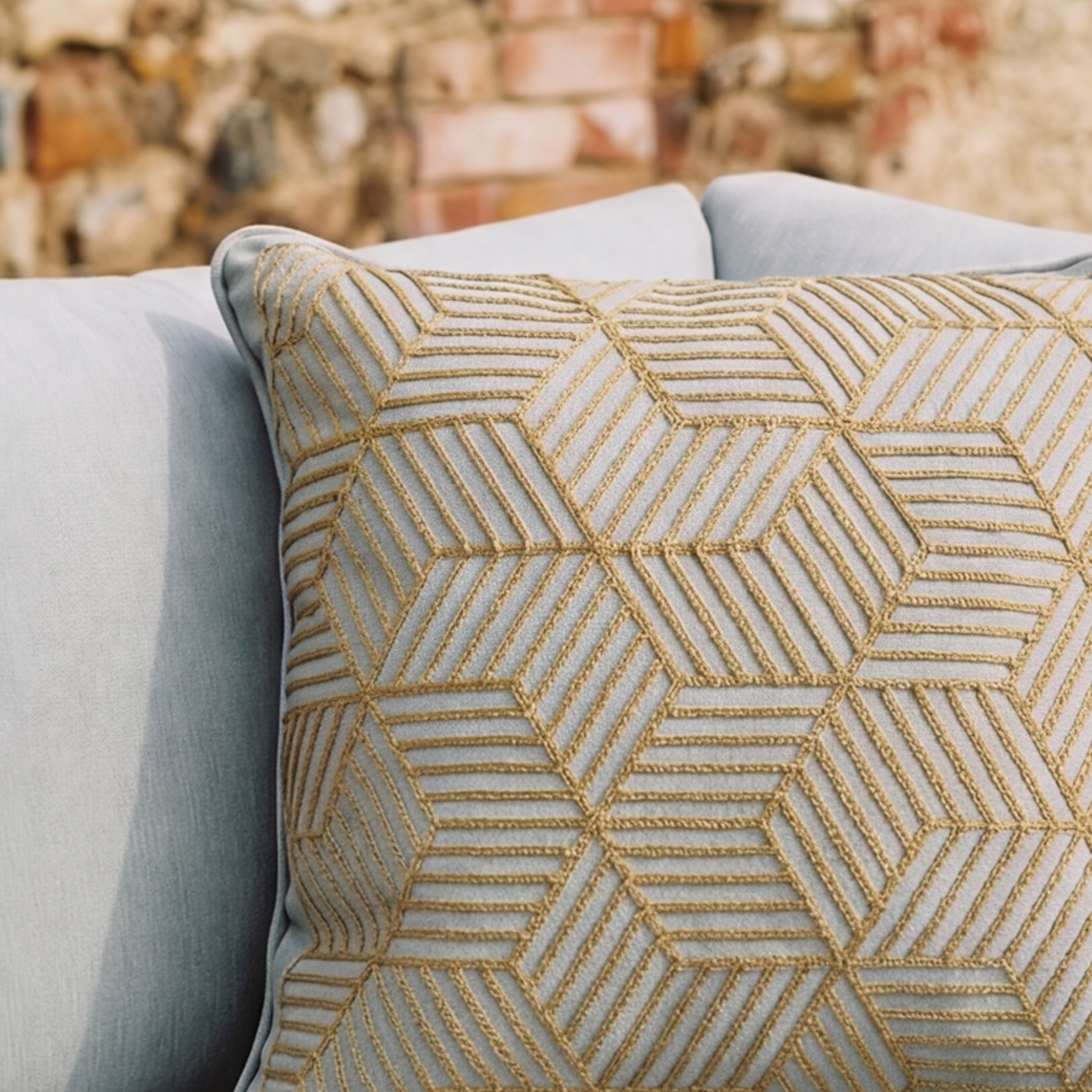 Gold Striped Cubes 50cm Embroidered Scatter Cushion