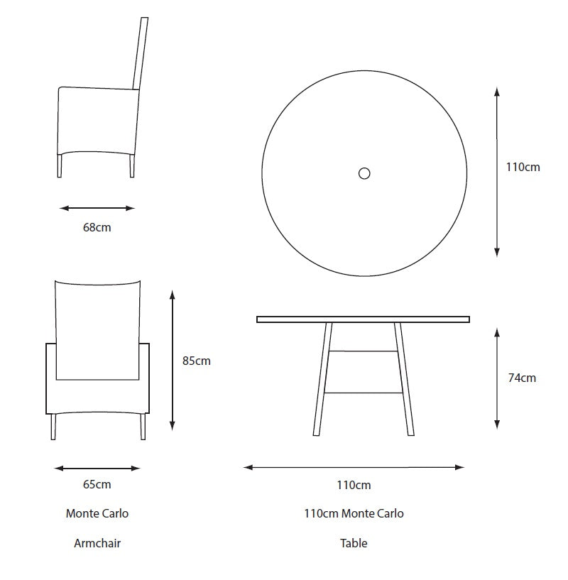 Monte Carlo Sand 4 Seat Dining Set with 2.5m Parasol