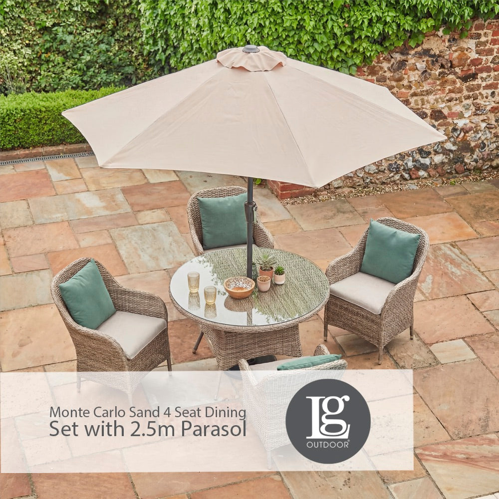 Monte Carlo Sand 4 Seat Dining Set with 2.5m Parasol