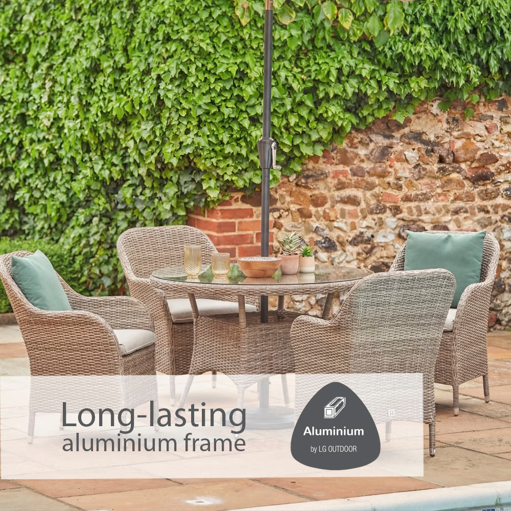 Monte Carlo Sand 4 Seat Dining Set with 2.5m Parasol
