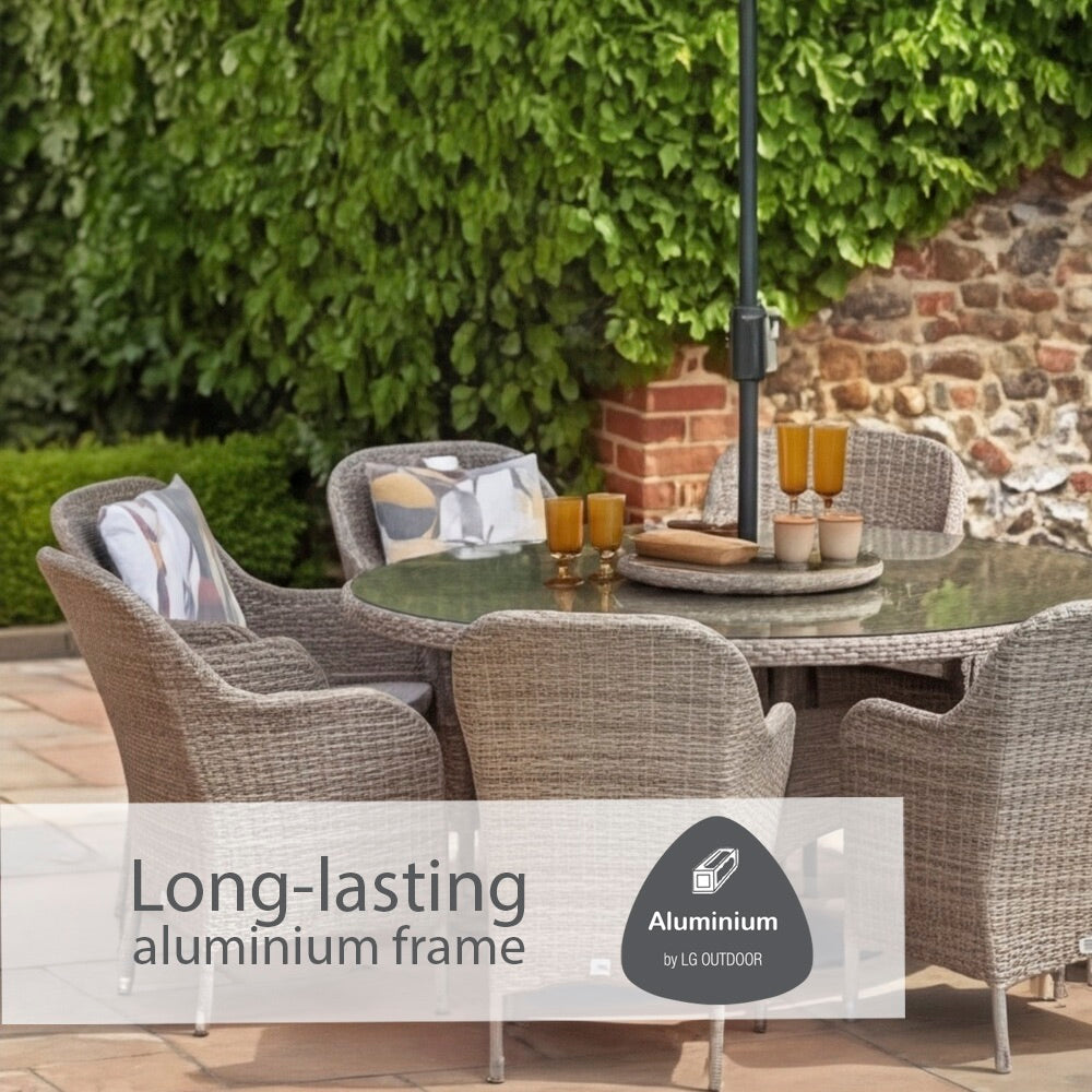 Monte Carlo Sand 8 Seat Dining Set with Weave Lazy Susan and 3.0m Parasol