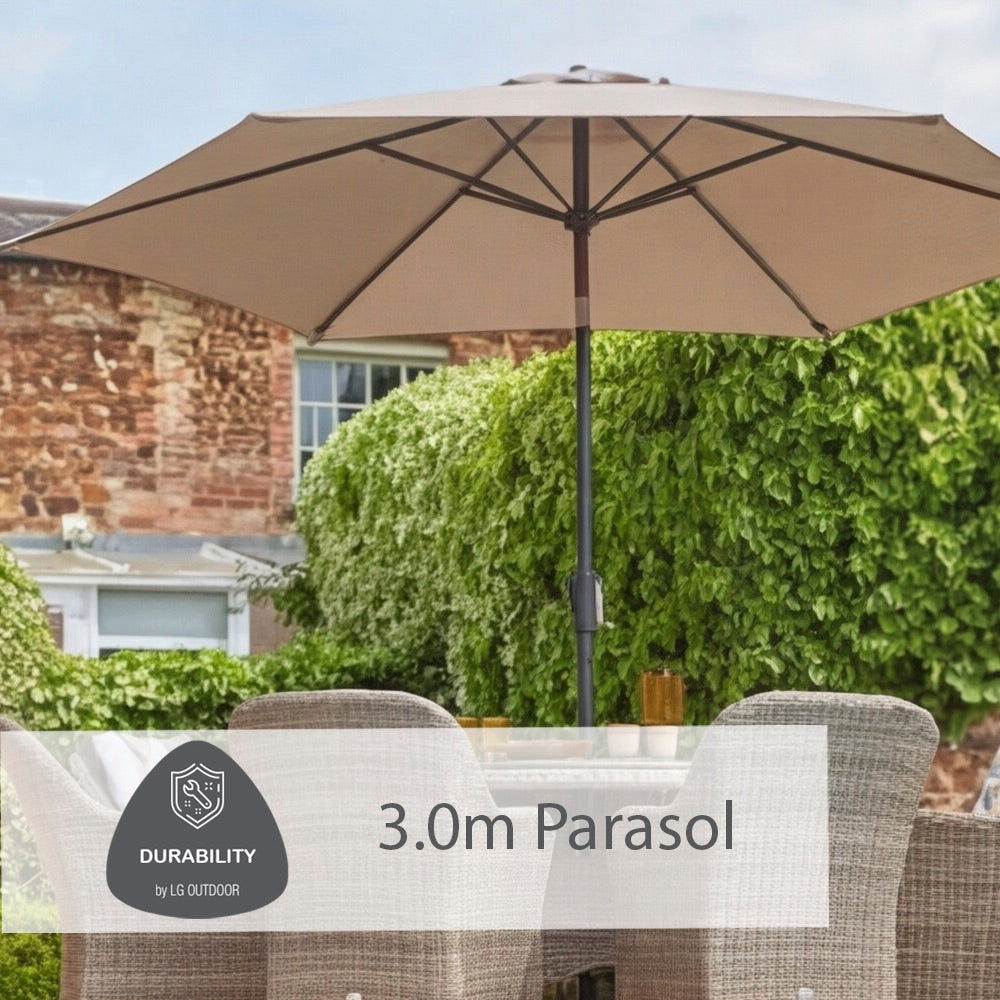 Monte Carlo Sand 8 Seat Dining Set with Weave Lazy Susan and 3.0m Parasol
