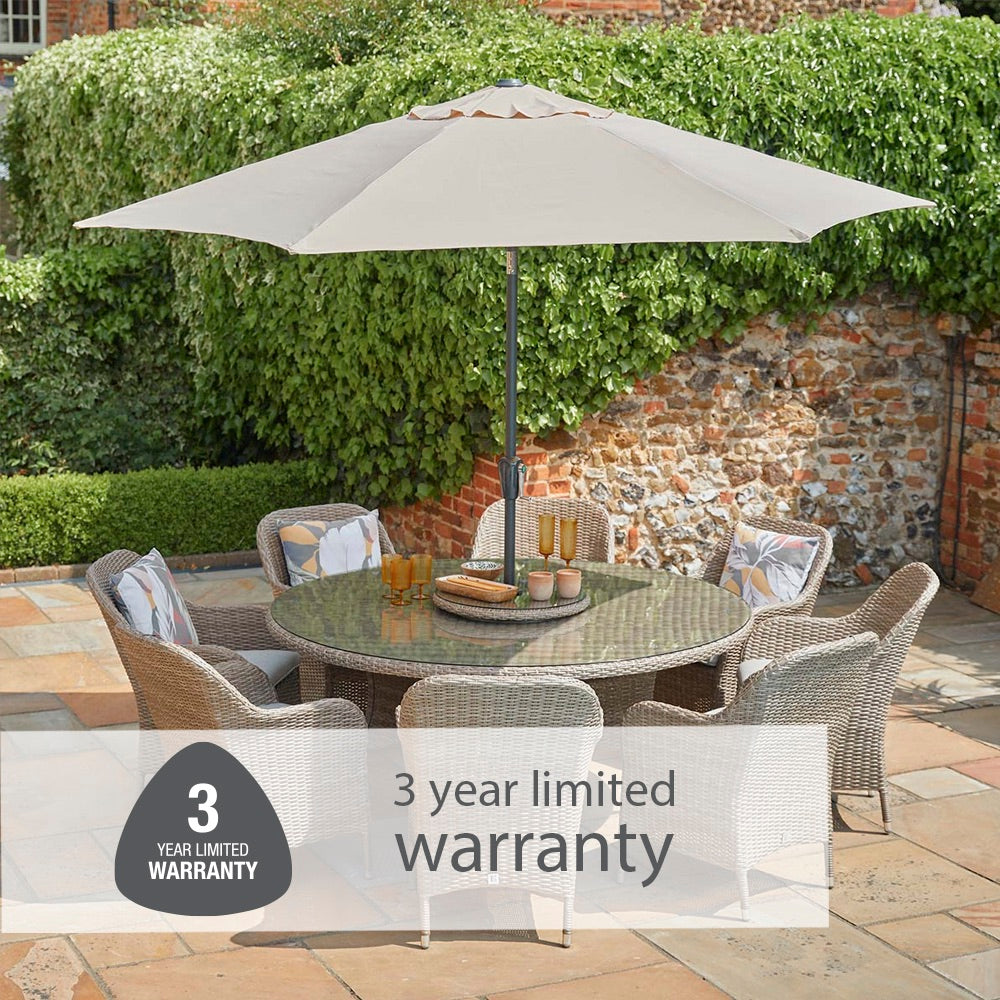 Monte Carlo Sand 8 Seat Dining Set with Weave Lazy Susan and 3.0m Parasol