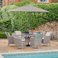 Monte Carlo Stone 6 Seat Dining Set with Weave Lazy Susan and 3.0m Parasol