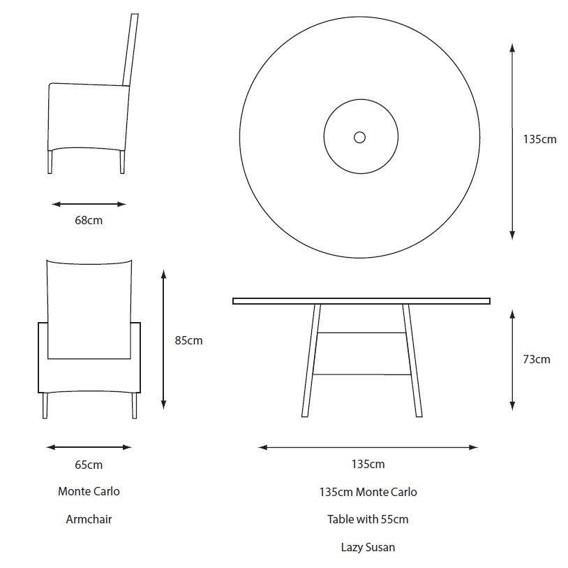 Monte Carlo Stone 6 Seat Dining Set with Weave Lazy Susan and 3.0m Parasol
