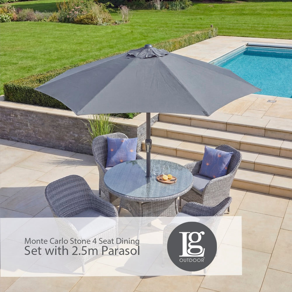 Monte Carlo Stone 4 Seat Dining Set with 2.5m Parasol