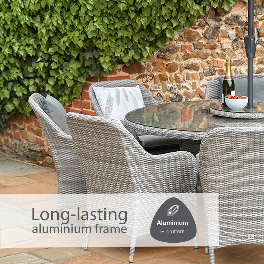 Monte Carlo Stone 6 Seat Dining Set with Weave Lazy Susan and 3.0m Parasol