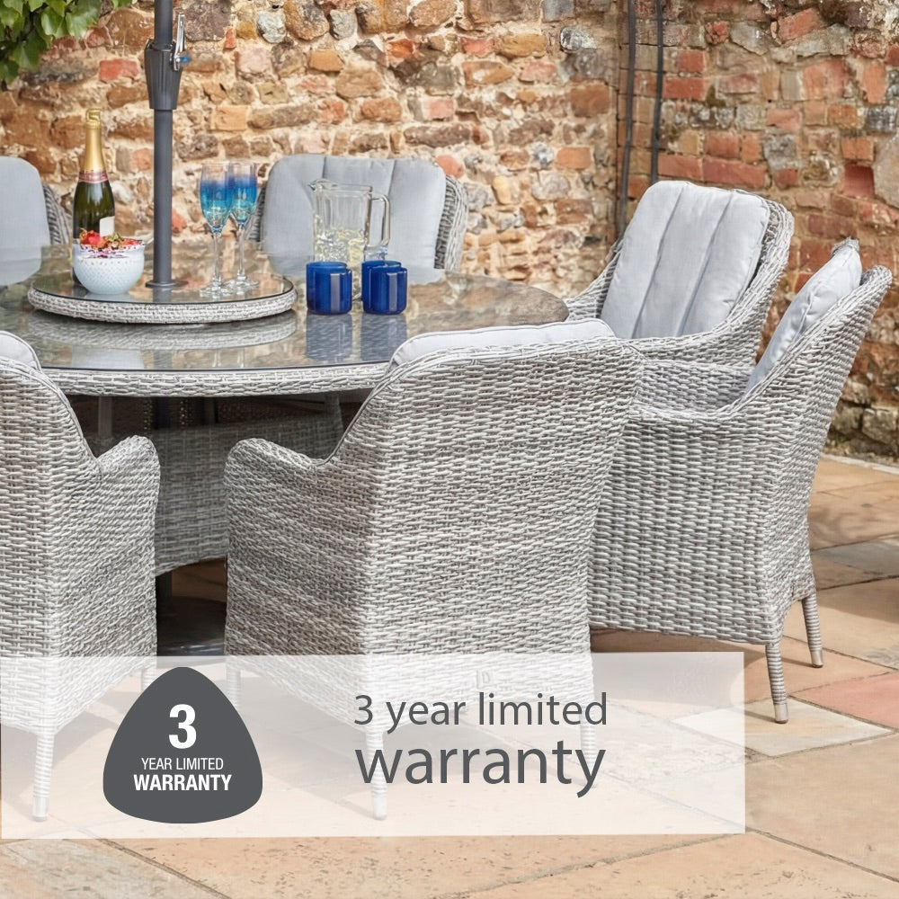 Monte Carlo Stone 8 Seat Dining Set with Weave Lazy Susan and 3.0m Parasol