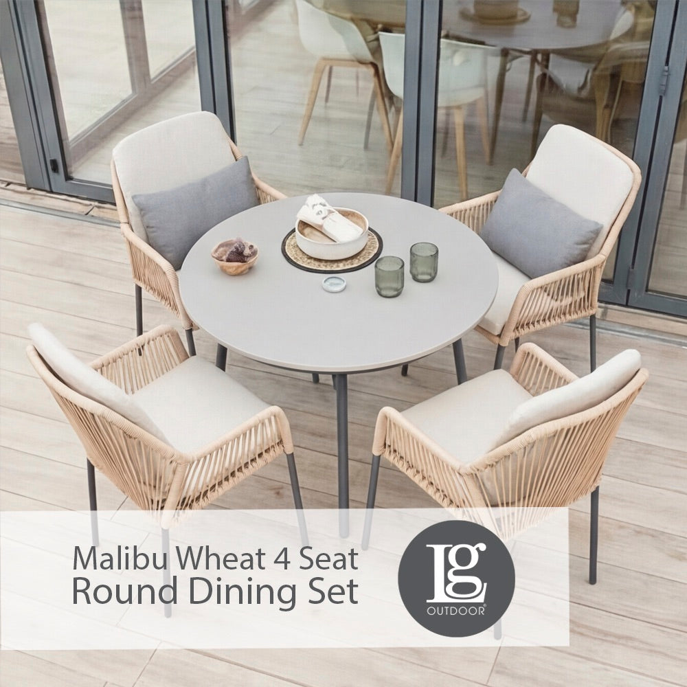 Malibu Wheat 4 Seat Round Dining Set