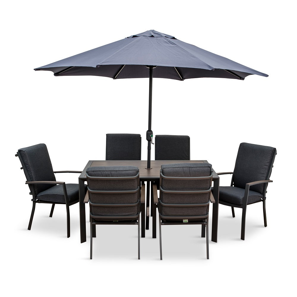Milano 6 Seat Set with Highback Armchairs and 3.0m Parasol