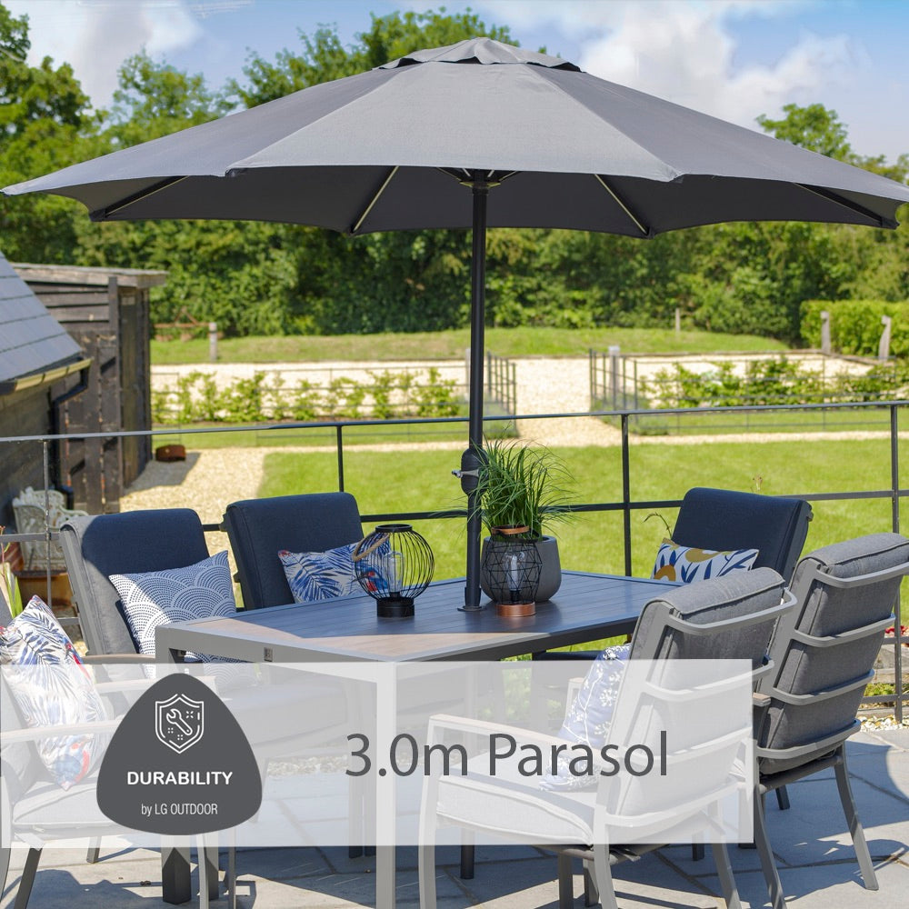 Milano 6 Seat Set with Highback Armchairs and 3.0m Parasol