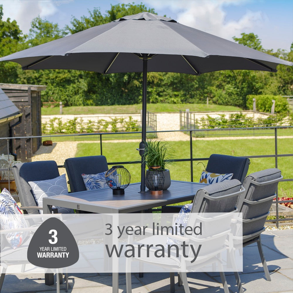 Milano 6 Seat Set with Highback Armchairs and 3.0m Parasol