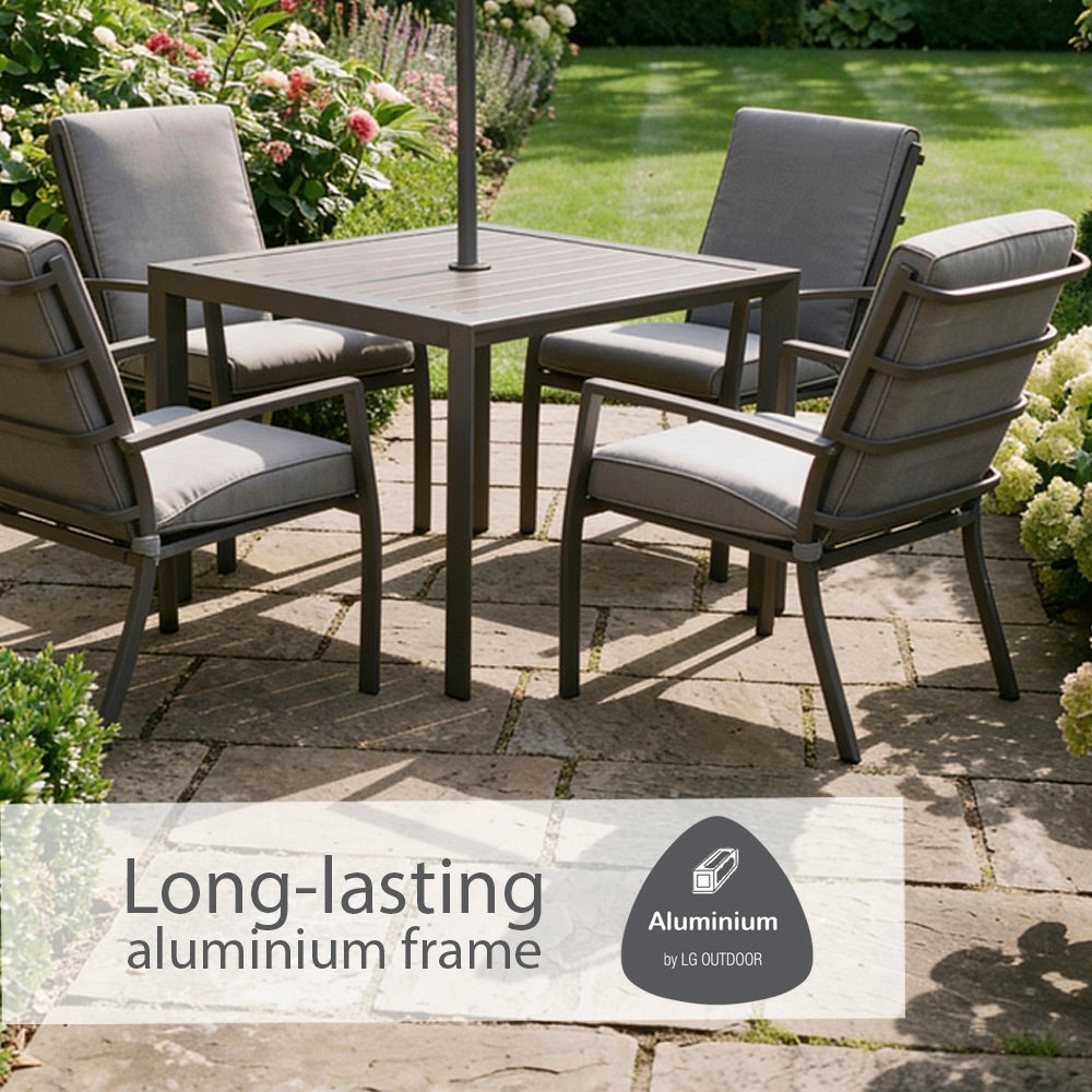 Milano Taupe 4 Seat Set with Highback Armchairs and 2.5m Parasol