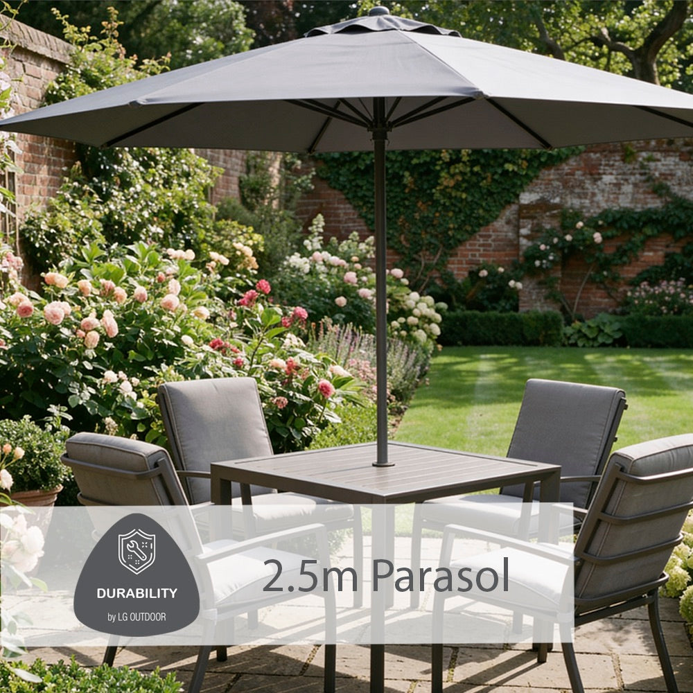 Milano Taupe 4 Seat Set with Highback Armchairs and 2.5m Parasol